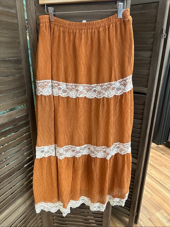 Listicle Dresses & Skirts - Listicle Rust Orange Maxi Skirt with White Lace Trim